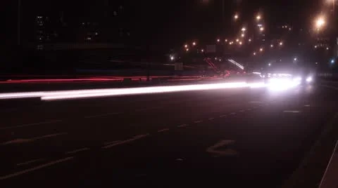 Long Exposure Time Lapse of Car Lights on Motorway at Night Stock Footage
