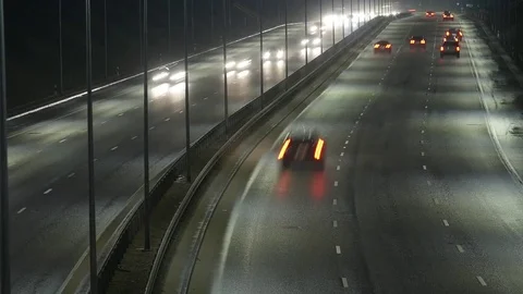 Long Exposure Time Lapse of Night Traffic in Vilnius, Lithuania Stock Footage