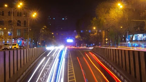 Long Exposure Time lapse of Night Traffic Cars in Yerevan. Stock Footage 83526108