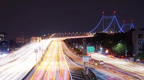 Long Exposure Time-Lapse with traffic light trails and Airplane trails Stock Footage 63635986