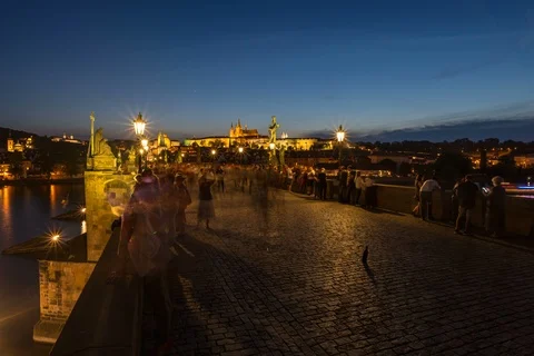 Long exposure timelapse on Charles Bridge Stock Footage 99019589