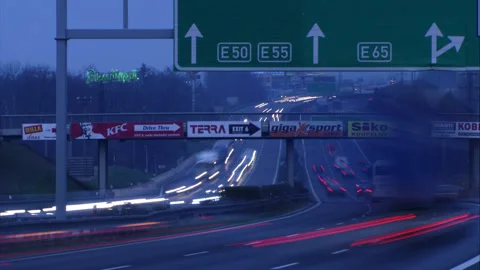 Long exposure timelapse of highways full of cars, busy  traffic shot Stock Footage 130283669