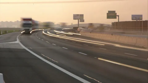 Long exposure timelapse of highways full of cars, busy  traffic shot Stock Footage 130284077