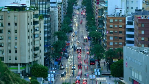 Long exposure with traffic lights at dusk in a european city. Stock Footage 165809731