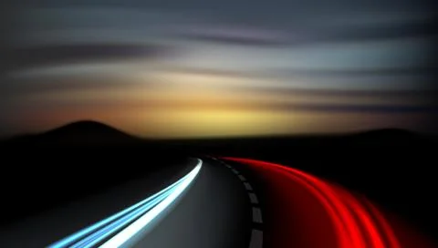 Long Exposure Vehicles Light Trails On Freeway Stock Illustration