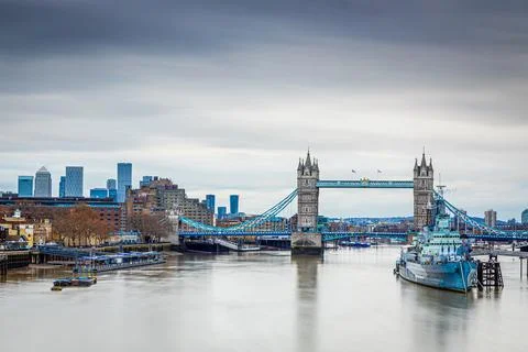 A long exposure view of the Tower Bridge,  a world-famous symbol of London Stock Photos