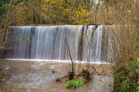 Long exposure waterfall creating a smooth water effect in Shropshire, UK Stock Photos