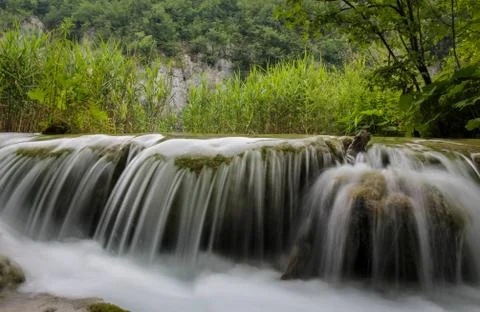 Long exposure of a waterfall at Plitvice Lakes, UNESCO World Heritage Site Stock Photos