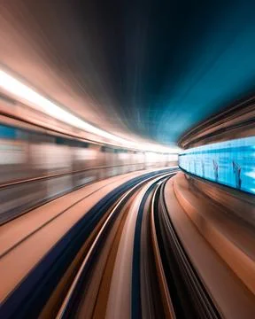 Long Exposure While Taking Underground Transportaion Giving A Time Warp Feel Stock Photos