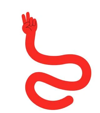 Long flexible red arm showing peace sign. Dynamic vector illustration of vi.. Stock Illustration