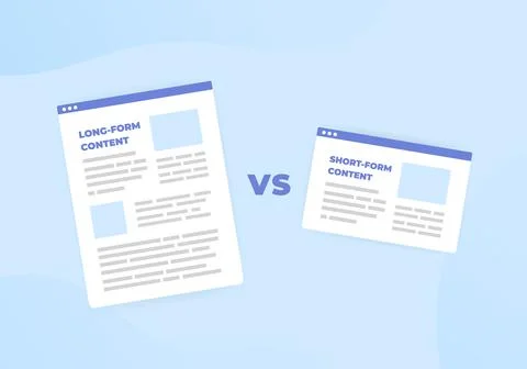Long-Form vs Short-form content and SEO. Improve Website search ranking - SERP Stock Illustration