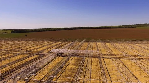 Long frames of greenhouses in the field Stock Footage 109375168