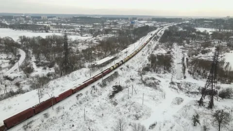 Long freight train, carriage of goods by train, shipping Stock Footage 147878049