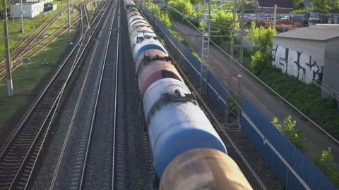 Long freight train carries goods in wagons Stock Footage 131425148