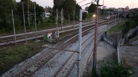 Long freight train in the evening Stock Footage 290036234