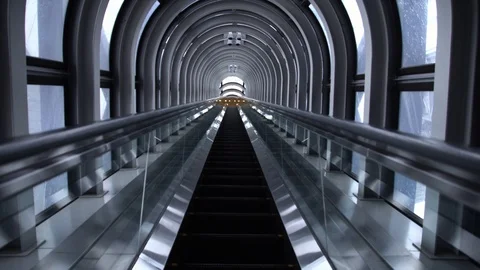 Long Futuristic Tunnel Escalator elevator moving, Japan Stock Footage 88387390