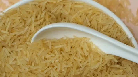 Long-grain basmati rice in a spoon Stock Footage 270484740