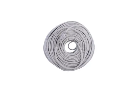 Long gray utp cable for internet connection on white background 3 Stock Photos