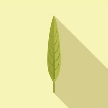 Long green leaf icon flat vector. Fall foliage Stock Illustration