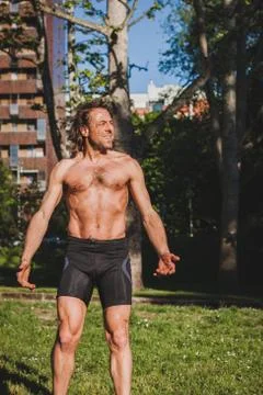 Long haired athlete getting ready for running Stock Photos