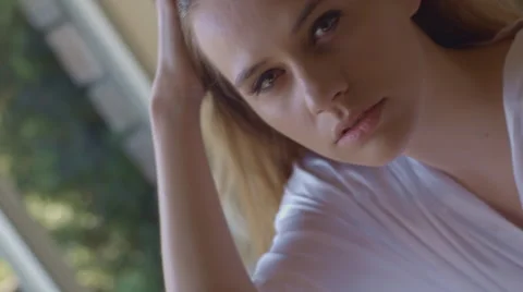 Long haired beautiful brunette model poses in slow motion 스톡 동영상 45787874