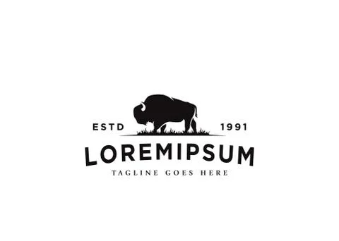 Long-Haired Buffalo Logo Design. Bison Bull Buffalo Angus Silhouette Vintage  Illustration