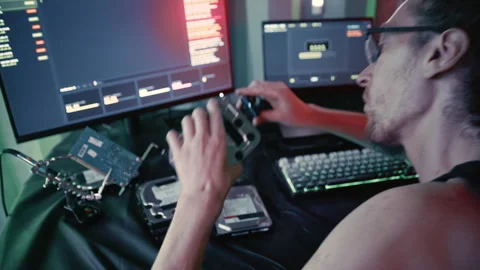 Long Haired Computer Specialist Building Hardware Setup Stock Footage 341658466