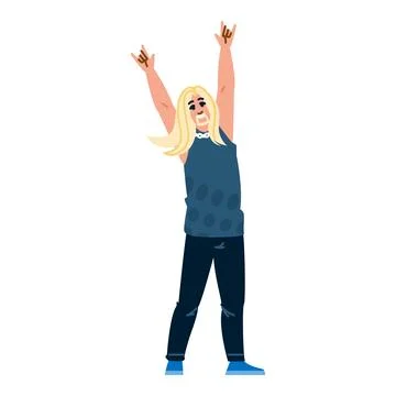 Long haired man making rock and roll hand gesture Stock Illustration