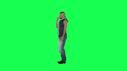 Long haired man talking on phone chroma key right angle green screen Video stock 252662747