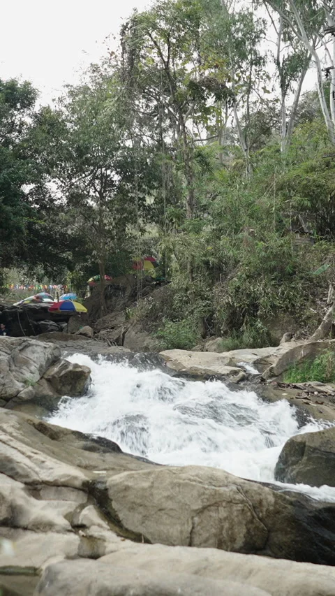 Long haired man walking by the river and records something Stock Footage 265501965