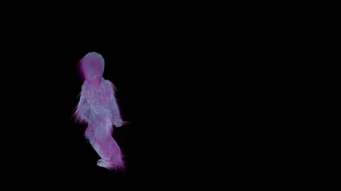 Long haired monster doing some breakdance moves. On a black background. 3D Video stock 134590823