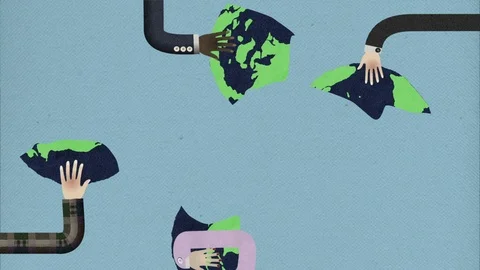 Long Hand Assembling Planet Earth Cutout Retro Style Stock Footage 103187813