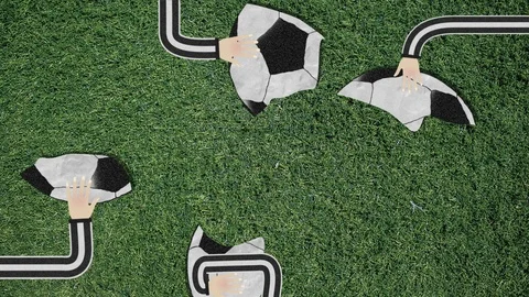 Long Hand Assembling a Soccer Ball Cutout Retro Style Stock Footage 103188328