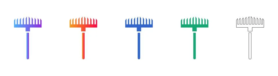 Long Handle Leaf Rake Icons for Garden Cleanup and Landscaping Illustration