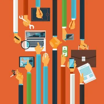 Long hands production process concept Illustrazione stock