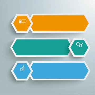 Long hexagons development banner 3 steps piad Stock Illustration