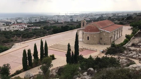 Long High Angle View of New Church with A Town at Background Stock Footage 101253278