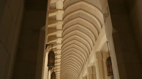 Long high colonnade with pointed arch tilt down 4K UHD Stock Footage 50555794