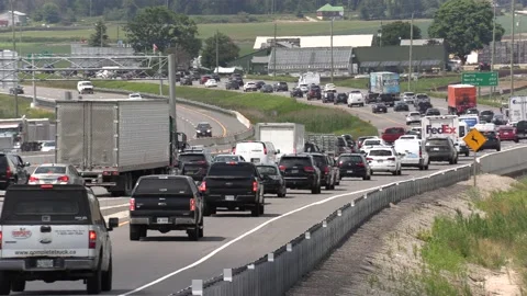Long holiday weekend traffic jam to cottage country in Ontario Canada Stock Footage 134304868