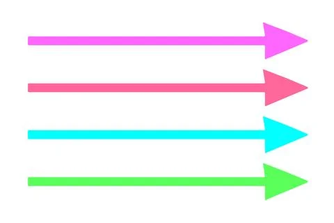 Long horizontal arrows. Straight colored green, pink, blue, red arrows. Vector Stock Illustration
