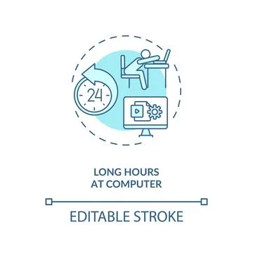 Long hours at computer concept icon 스톡 일러스트