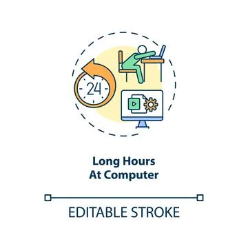 Long hours at computer concept icon 스톡 일러스트