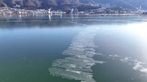 Long Ice Path Aerial│Lake Suwa Frozen Surface│Winter│4K Видео 329063439