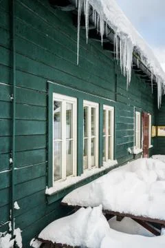 Long icicles on a building Stock Photos