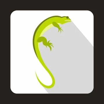 Long iguana icon, flat style Stock Illustration