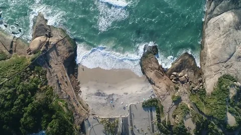 Long image of sea waves hitting the shore and sand of the beach. Video stock 81070203