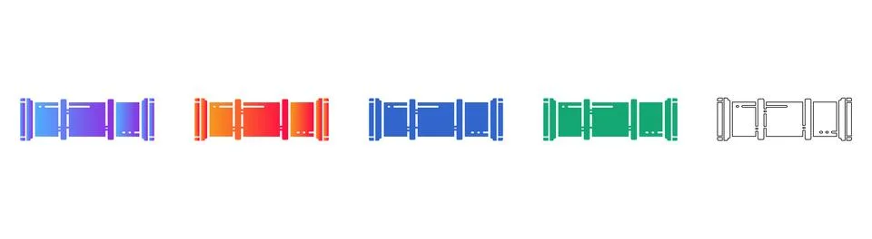 Long Industrial Pipe Segment Vector Icon Set Stock Illustration