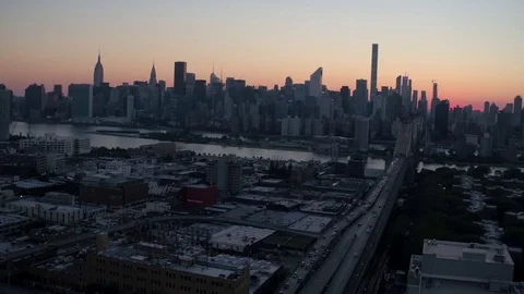 Long Island City - NYC - Bridge Skyline - Golden Hour 11 Stock Footage