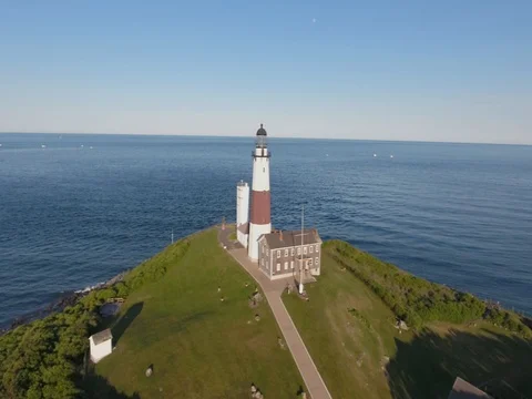 Long Island Lighthouse Aerial Stock Footage 79970656