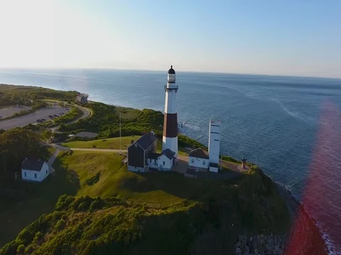 Long Island Lighthouse Aerial Stock Footage